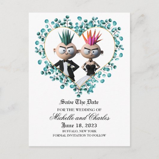 Funny Cute Punk Wedding Briefkaart (Voorkant)