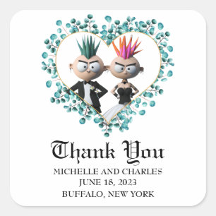 Funny Cute Punk Wedding Vierkante Sticker