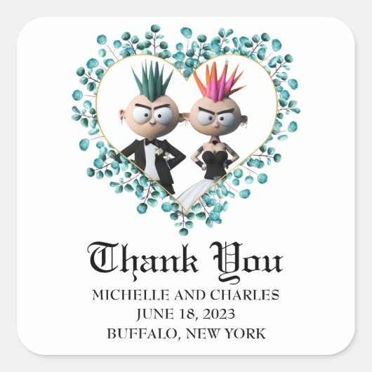 Funny Cute Punk Wedding Vierkante Sticker (Voorkant)