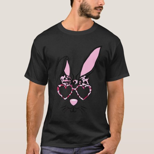 Funny Cute Rabbit Bunny Face Leopard Glasses Happy T-shirt (Voorkant)
