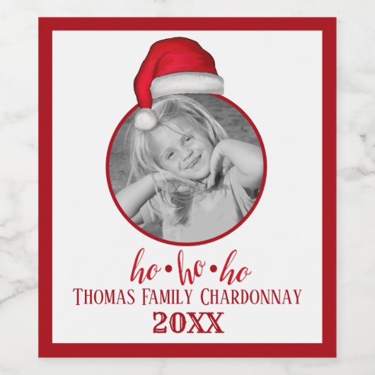 Funny Cute Red-kerstkerstkerstkerstfoto Aangepaste Wijn Etiket (Enkel label)