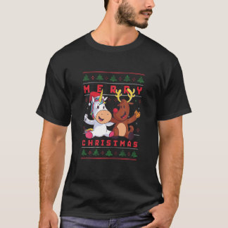 Funny Cute Reindeer en Unicorn Best Friends Merry T-shirt