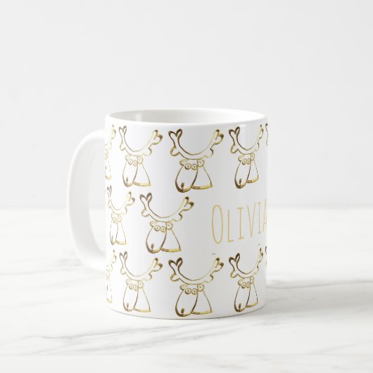 Funny Cute Reindeer Pattern Voeg Naam of Tekst toe Koffiemok (Voorkant links)