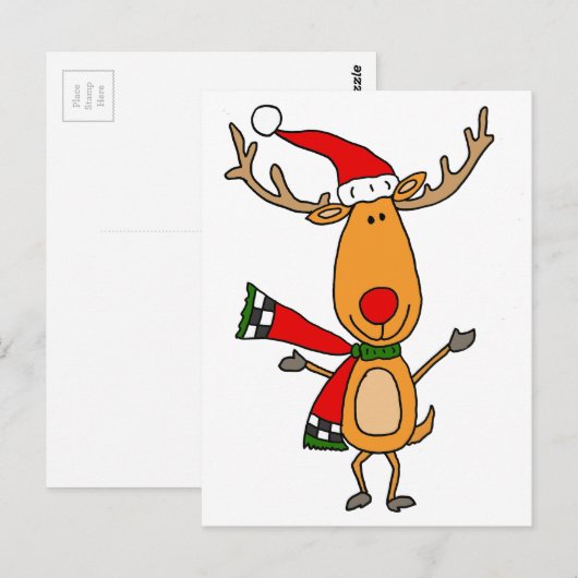 Funny Cute Rudolph Red-Nosed Reindeer Briefkaart (Voorkant / Achterkant)