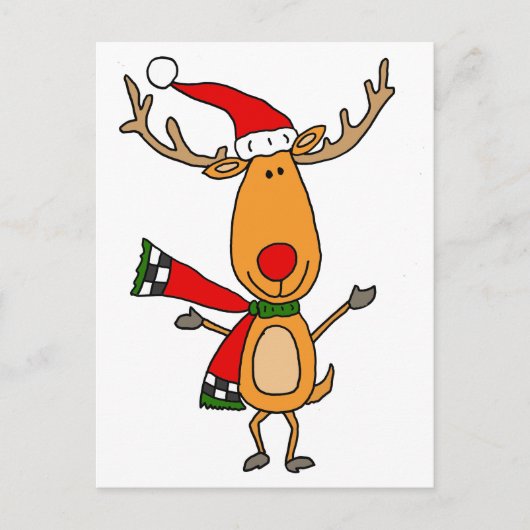 Funny Cute Rudolph Red-Nosed Reindeer Briefkaart (Voorkant)