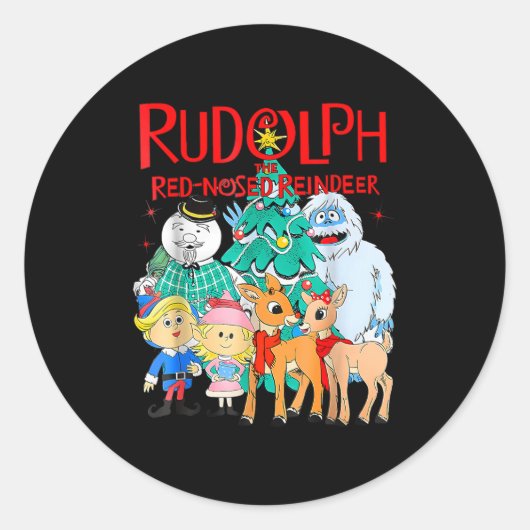 Funny Cute Rudolph The Red Nosed Reindeer Christma Ronde Sticker (Voorkant)