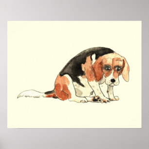 Funny Cute Sad Beagle Dog Waterverf Painting Poster