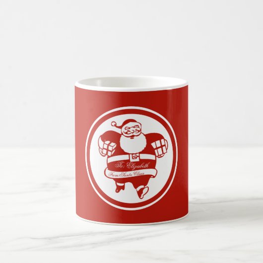 Funny Cute Santa Claus Red, aangepaste kerstnaam Koffiemok (Center)
