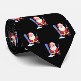 Funny Cute Santa Skiing Kerstmis Black Stropdas