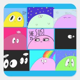 Funny Cute Sassy Happy Blob Cartoons Vierkante Sticker