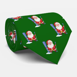 Funny Cute Skiing Santa Kerstmis Green Stropdas