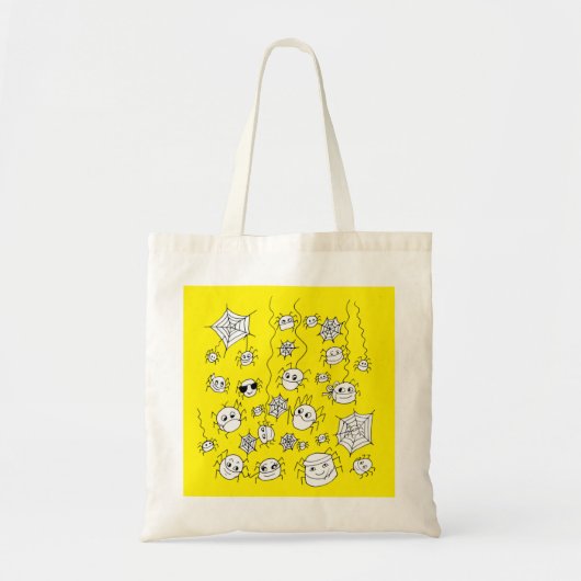 Funny Cute Spiders in Face Maskast Yellow Cartoon Tote Bag (Voorkant)
