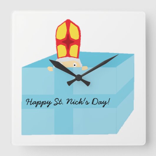 Funny Cute St. Nicholas Dutch Sinterklaas Kinder K Vierkante Klok (Voorkant)