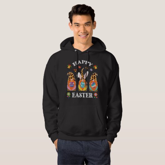 Funny Cute Three Gnomes Bunny Holding Egg Happy Ea Hoodie (Voorkant volledig)