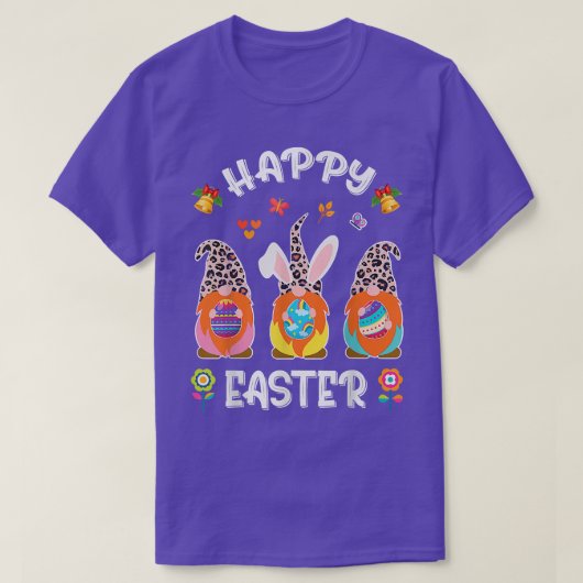 Funny Cute Three Gnomes Bunny Holding Egg Happy Ea T-shirt (Design voorkant)