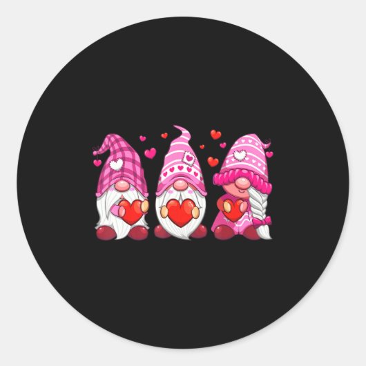 Funny Cute Three Gnomies Nk Hearts Matching Vale Ronde Sticker (Voorkant)