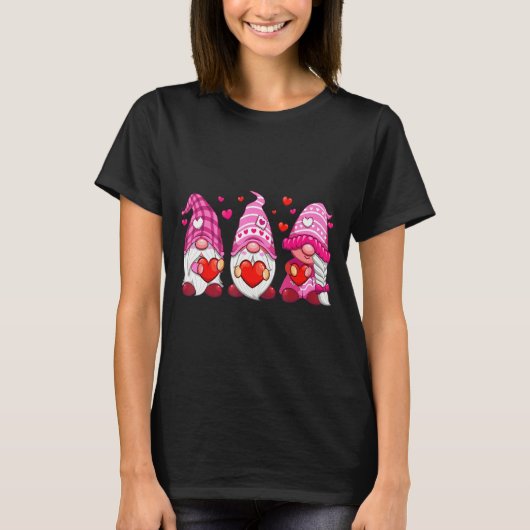 Funny Cute Three Gnomies Nk Hearts Matching Vale T-shirt (Voorkant)