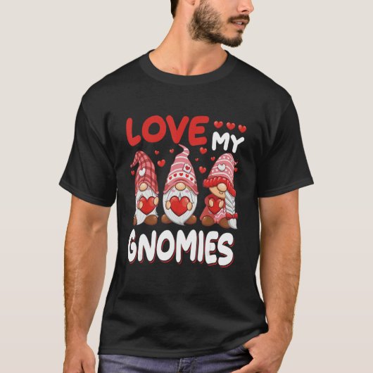 Funny Cute Three Gnomies Pink Hearts Matching Vale T-shirt (Voorkant)