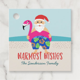 Funny Cute Tropical Santa Pool Float Name Bedankjes Labels