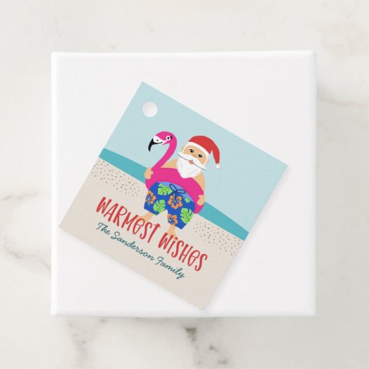 Funny Cute Tropical Santa Pool Float Name Bedankjes Labels (In situ)