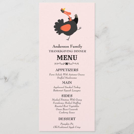 Funny Cute Turkey Thanksgiving Dinner Menu (Voorkant)