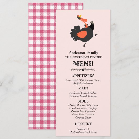 Funny Cute Turkey Thanksgiving Dinner Menu (Voorkant / Achterkant)