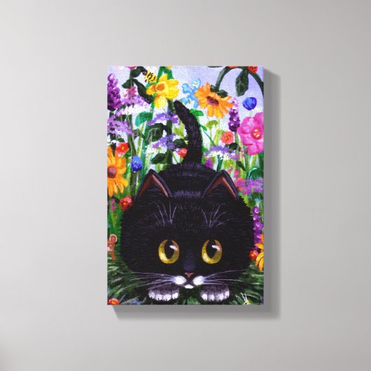 Funny Cute Tuxedo Cat Mouse Flowers Creationarts Canvas Afdruk (Voorkant)