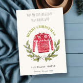 Funny Cute Ugly Sweater Leafy Red Kerstmis Feestdagenkaart