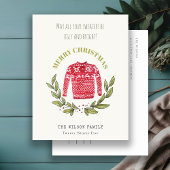 Funny Cute Ugly Sweater Leafy Red Kerstmis Feestdagenkaart