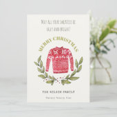 Funny Cute Ugly Sweater Leafy Red Kerstmis Feestdagenkaart (Staand voorkant)
