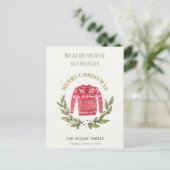 Funny Cute Ugly Sweater Leafy Red Kerstmis Feestdagenkaart (Staand voorkant)