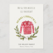 Funny Cute Ugly Sweater Leafy Red Kerstmis Feestdagenkaart (Voorkant)
