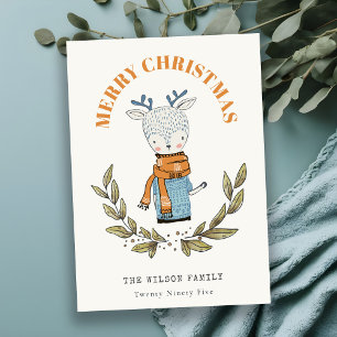 Funny Cute Ugly Sweater Leafy Reindekerst Feestdagenkaart