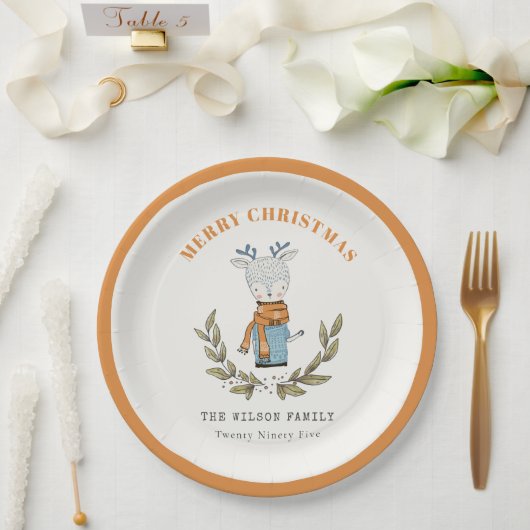Funny Cute Ugly Sweater Leafy Reindekerst Papieren Bordje (Huwelijk)