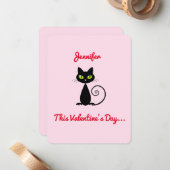 Funny Cute Valentijn is mijn zwarte kat met naam Notitiekaartje (Voorkant / Achterkant in situ)