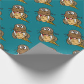 Funny Cute Walrus Eating Ice Cream Cadeaupapier (Hoek)