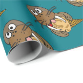 Funny Cute Walrus Eating Ice Cream Cadeaupapier (Rol Hoek)
