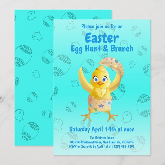 Funny Cute Yellow Chick Easter Hunt Party Kaart (Voorkant / Achterkant)