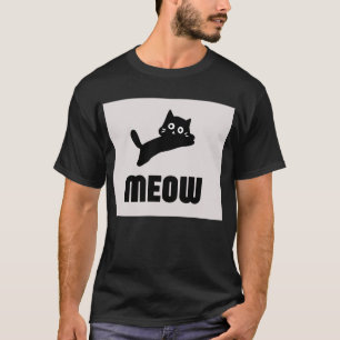 Funny Cute Zwarte Kat Meow T-Shirt - Minimalistisc