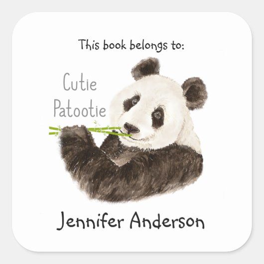 Funny Cutie Patootie Panda Beer Bookplate Vierkante Sticker (Voorkant)