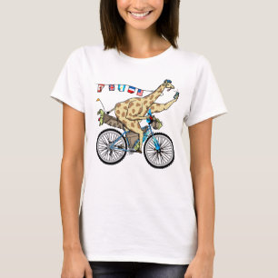 Funny Cycle cartoon giraffe bikepacking T-shirt