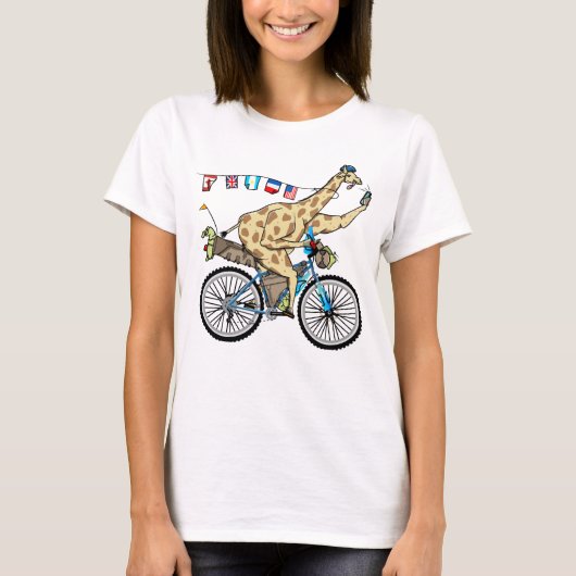 Funny Cycle cartoon giraffe bikepacking T-shirt (Voorkant)