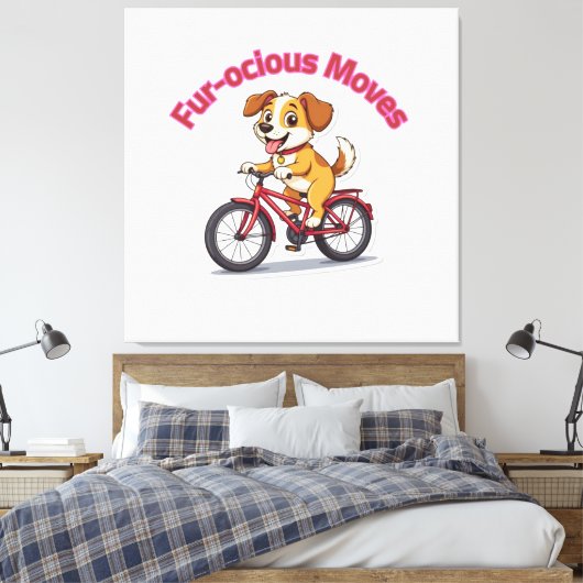 **Funny Cycling Dog – Cute Dog Riding a Bicycle Il Canvas Afdruk (Insitu (Slaapkamer))