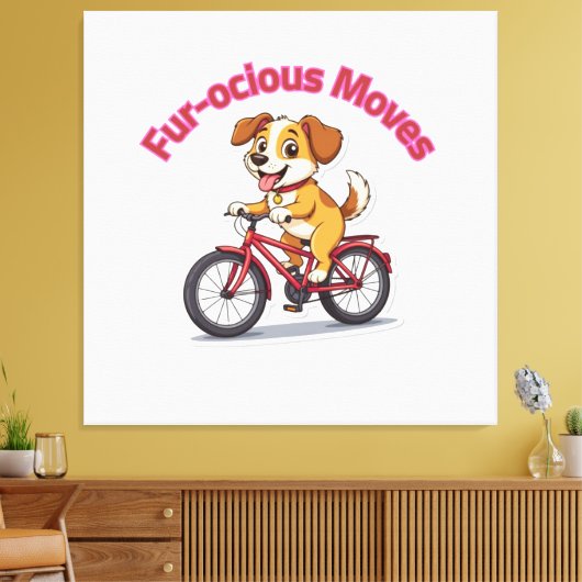 **Funny Cycling Dog – Cute Dog Riding a Bicycle Il Canvas Afdruk (Insitu (Woonkamer))