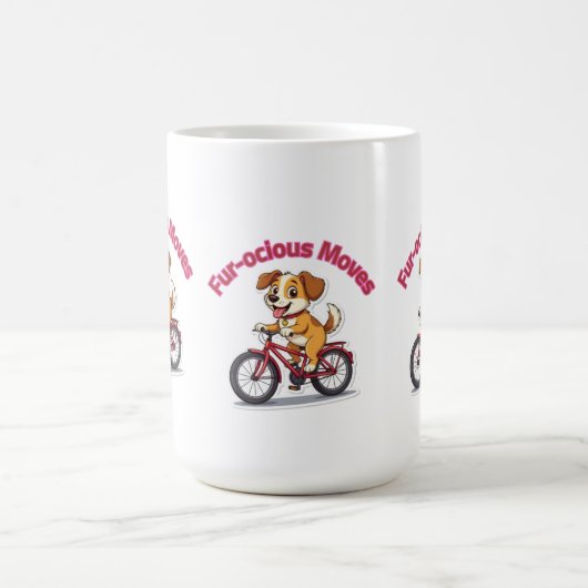 **Funny Cycling Dog – Cute Dog Riding a Bicycle Il Koffiemok (Center)