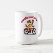 **Funny Cycling Dog – Cute Dog Riding a Bicycle Il Koffiemok (Voorkant rechts)