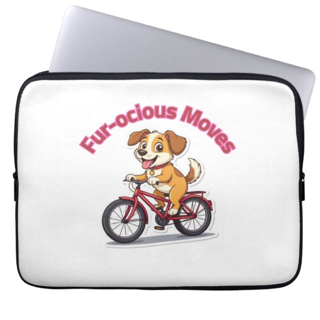 **Funny Cycling Dog – Cute Dog Riding a Bicycle Il Laptop Sleeve (Voorkant)