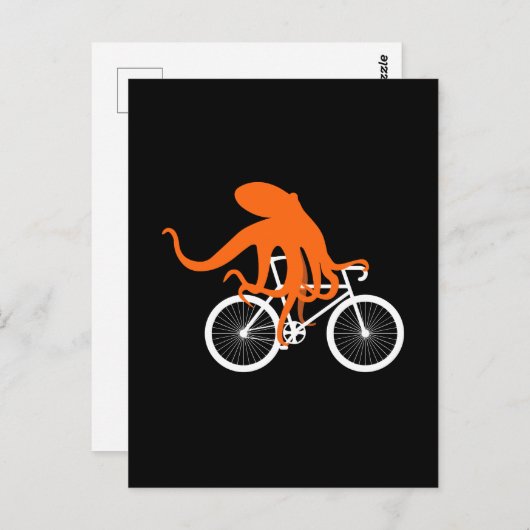 Funny Cycling - Octopus Riding Bicycle Briefkaart (Voorkant / Achterkant)