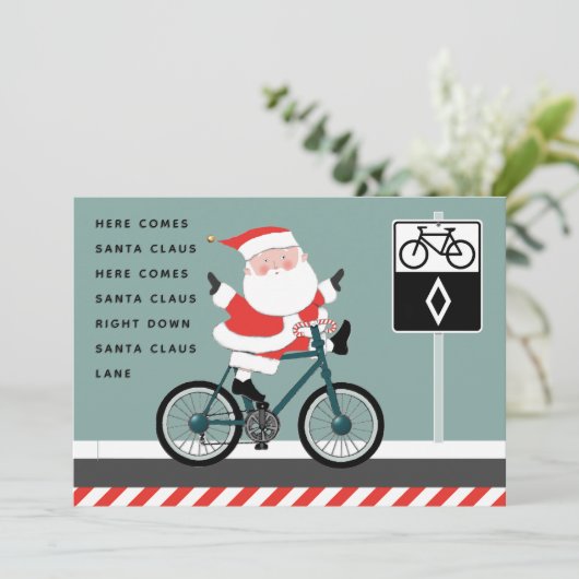 Funny Cyclist Biking Holiday Kerstkaarten (Staand voorkant)