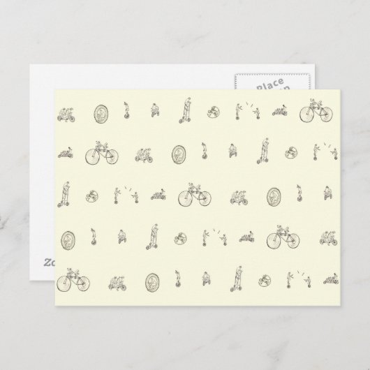Funny Cyclists Riding Quirky Bicycles Tekening Art Briefkaart (Voorkant / Achterkant)